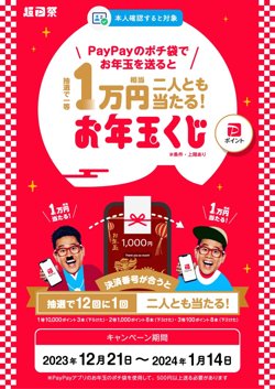 【12月21日から！PayPay】 お年玉くじ開催！【01月14日まで！】